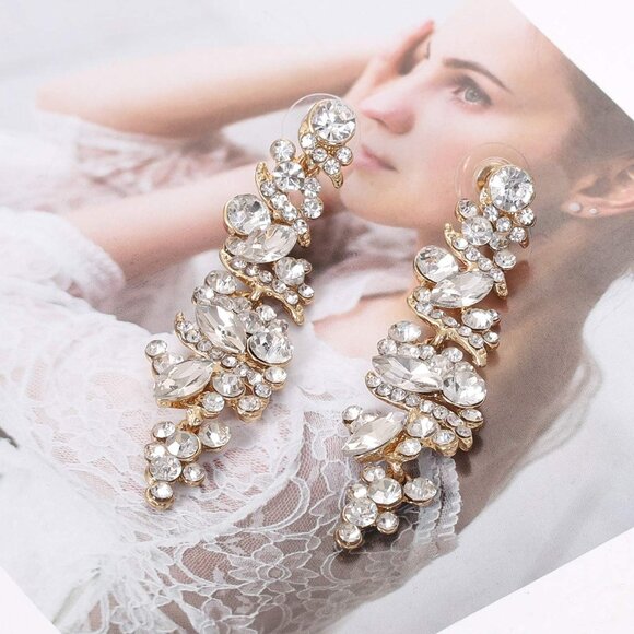 Women's Wedding Earrings for Brides Dangling Rhinestone Crystal Chandelier Earri - Picture 4 of 6